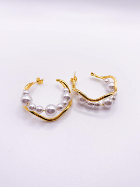 Gold Wave Pearls Earrings